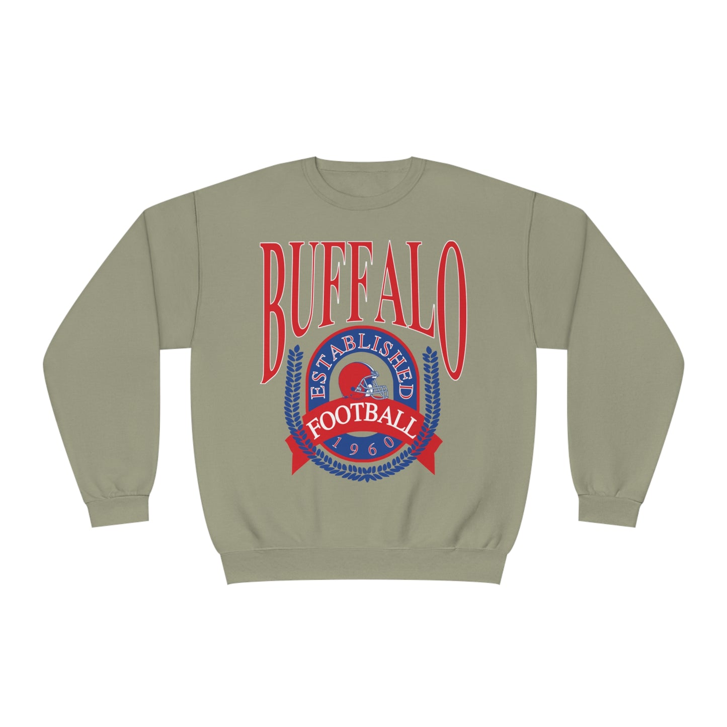 Vintage Buffalo Bills Crewneck Sweatshirt - Retro NFL Football Men's Women's Hoodie - Oversized Apparel - Design 1 Tan Beige Khaki
