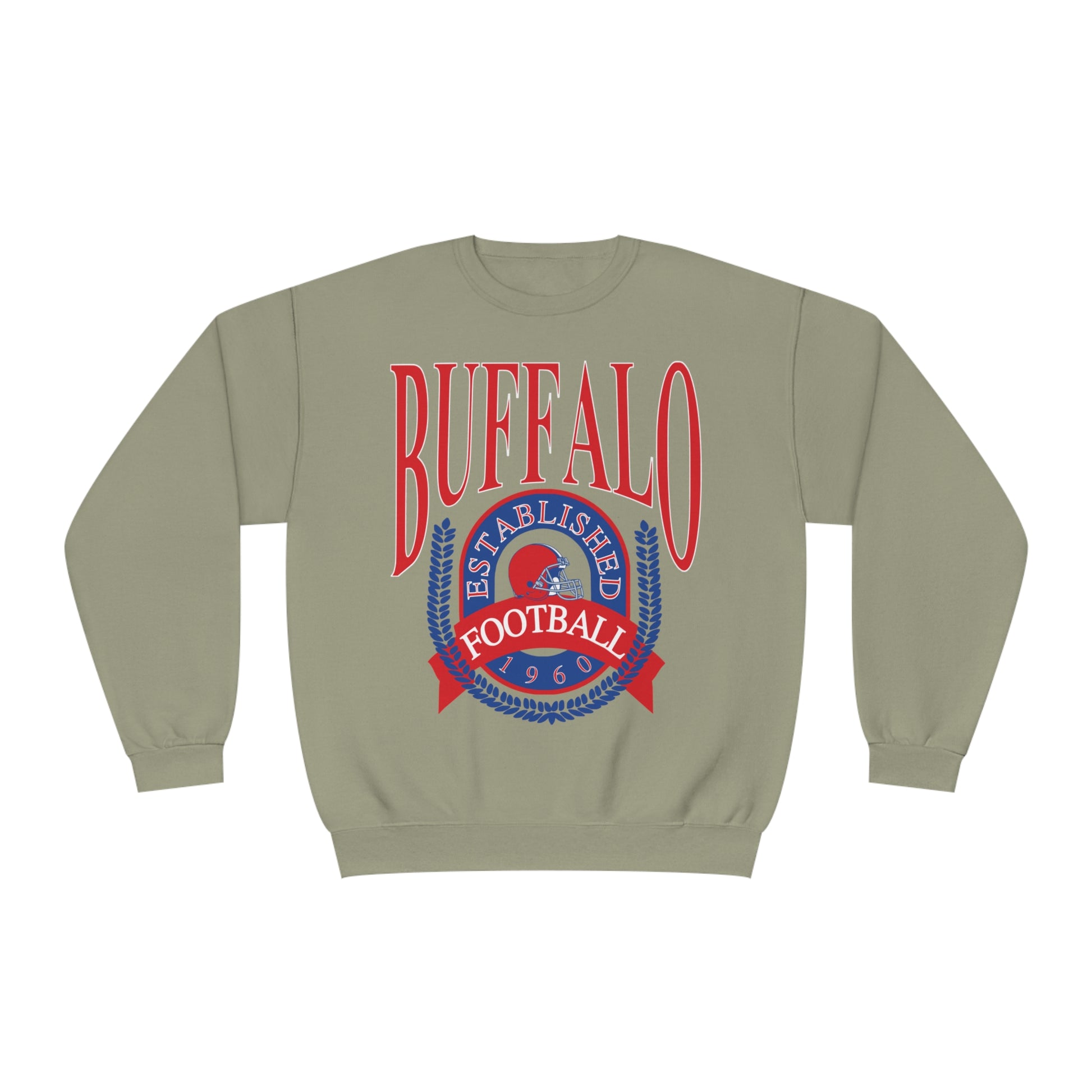 Vintage Buffalo Bills Crewneck Sweatshirt - Retro NFL Football Men's Women's Hoodie - Oversized Apparel - Design 1 Tan Beige Khaki