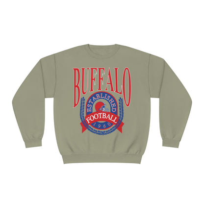 Vintage Buffalo Bills Crewneck Sweatshirt - Retro NFL Football Men's Women's Hoodie - Oversized Apparel - Design 1 Tan Beige Khaki