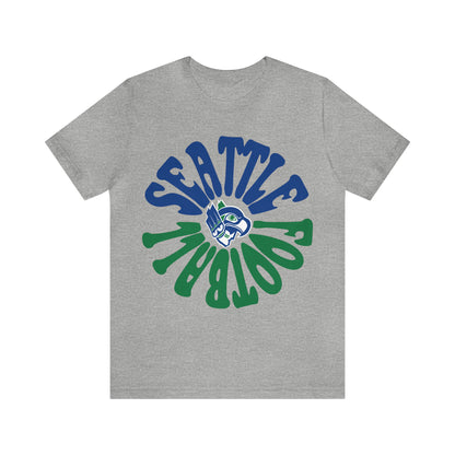 Hippy Retro Seattle Seahawks Short Sleeve T-Shirt - Vintage Style Football Tee - Design 2