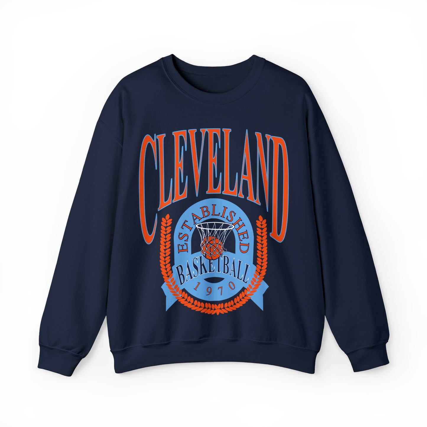 Vintage Cleveland Cavaliers Crewneck Sweatshirt Navy Blue - Blue & Orange Retro Unisex  NBA Basketball Sweatshirt