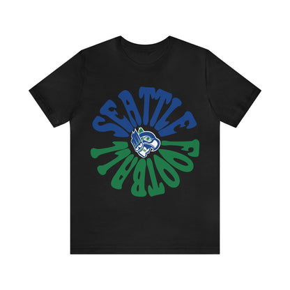 Hippy Retro Seattle Seahawks Short Sleeve T-Shirt - Vintage Style Football Tee - Design 2