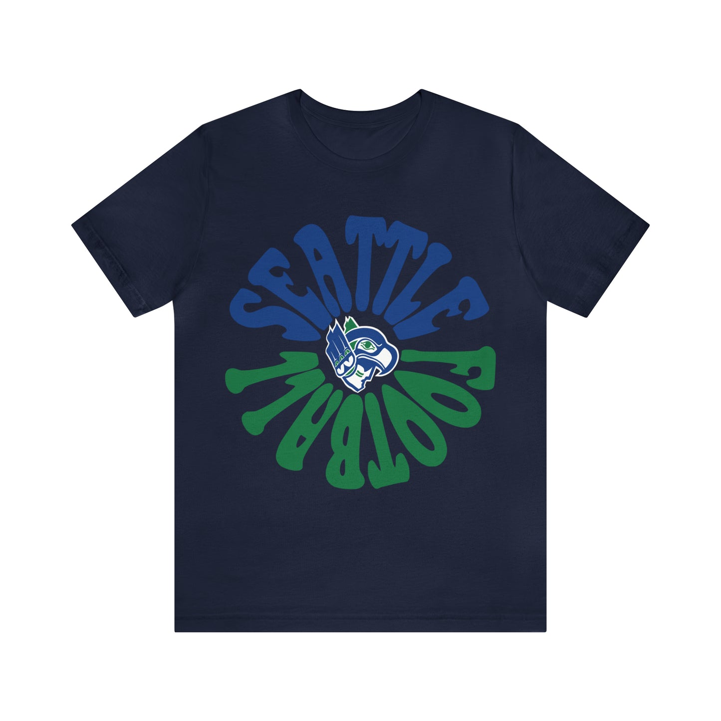 Hippy Retro Seattle Seahawks Short Sleeve T-Shirt - Vintage Style Football Tee - Design 2