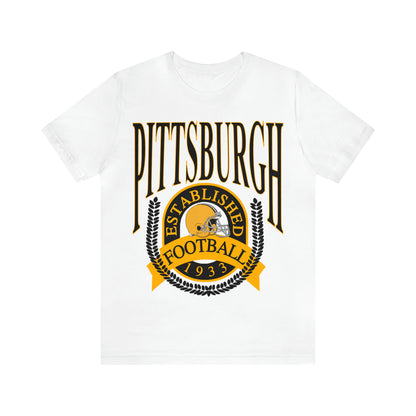 Throwback Pittsburgh Steelers Short Sleeve Tee - Vintage Football Logo Apparel T-Shirt - Retro Steel City Pennsylvania - Design 1