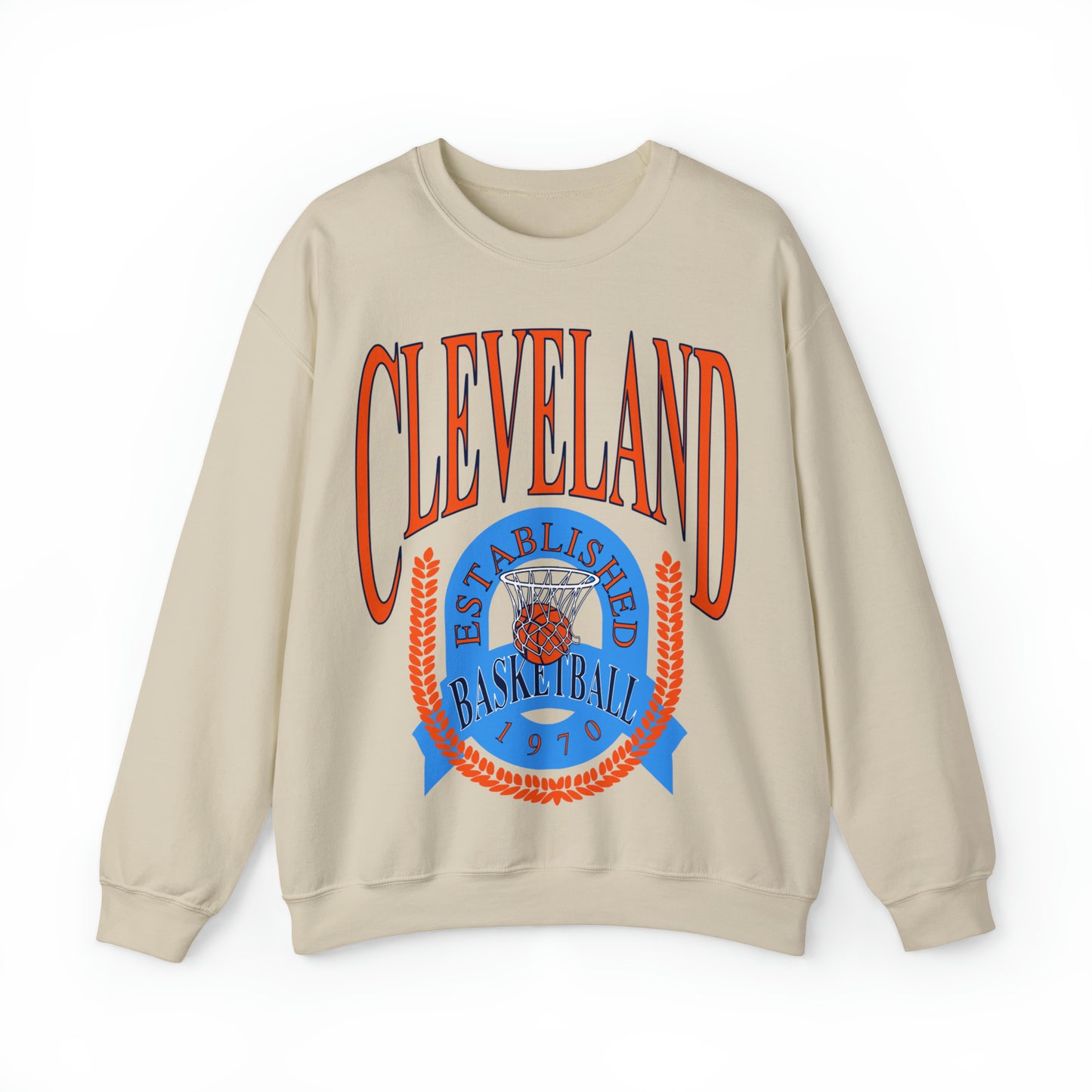 Vintage Cleveland Cavaliers Crewneck Sweatshirt Navy Blue - Blue & Orange Retro Unisex  NBA Basketball Sweatshirt