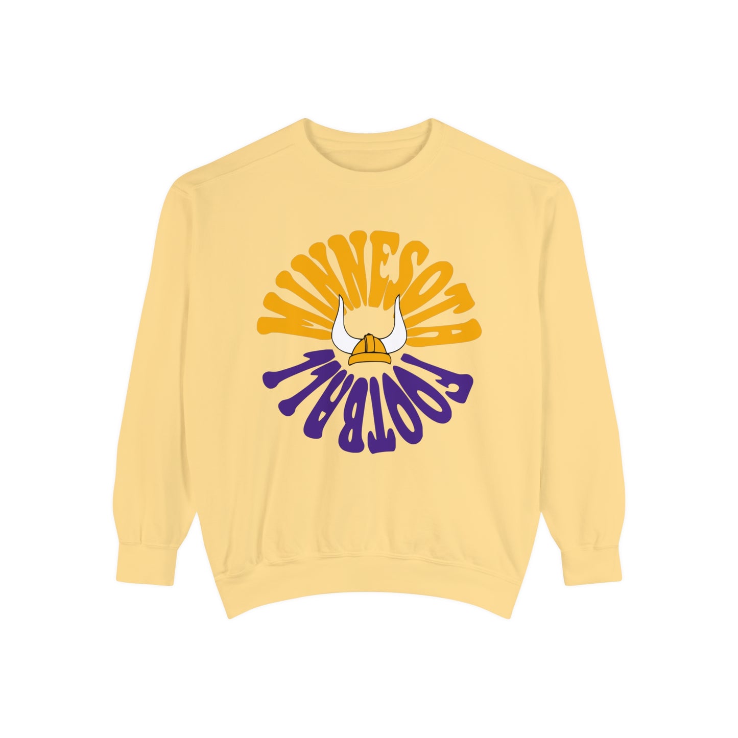 Comfort Colors - Retro Purple Yellow Minnesota Vikings Football Crewneck - Pastel NFL Hippy Circle Sweatshirt Men & Women - Design 2