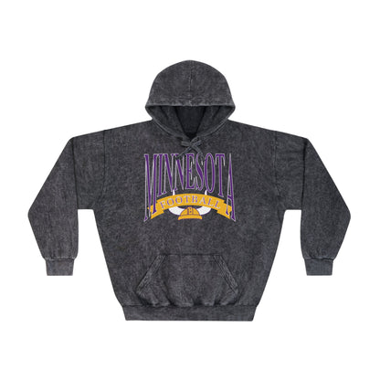 Vintage Minnesota Vikings Tie Dye Black Gray Sweatshirt - Unisex Mineral Wash Hoodie - Oversized for Men & Women - Design 3