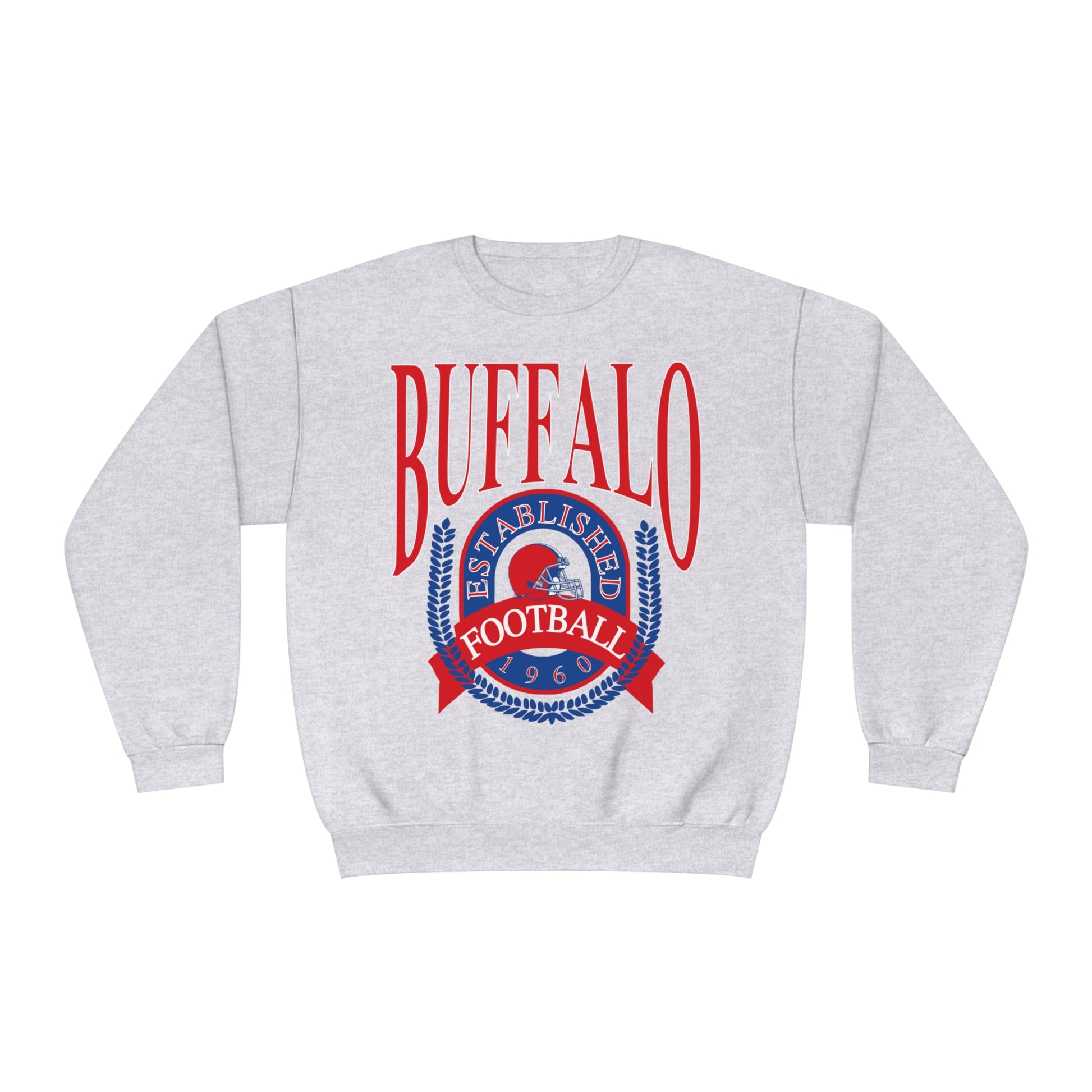 Vintage Buffalo Bills Crewneck Sweatshirt - Retro NFL Football Men's Women's Hoodie - Oversized Apparel - Design 1 Light Gray
