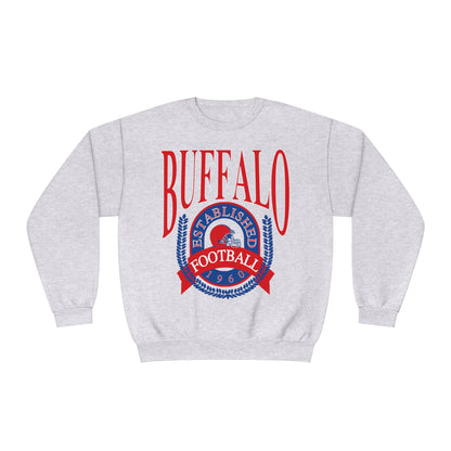 Vintage Buffalo Bills Crewneck Sweatshirt - Retro NFL Football Men's Women's Hoodie - Oversized Apparel - Design 1 Light Gray