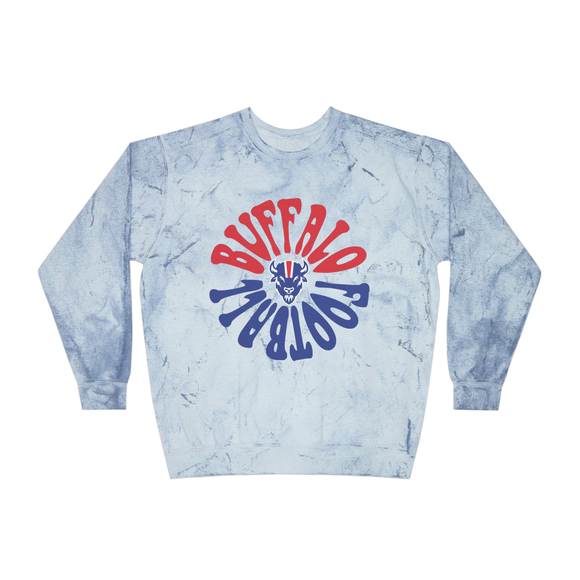 Comfort Colors - Tye Dye Buffalo Bills - Mineral Wash NFL - Color Blast Crewneck Sweatshirt - Design 2 Sweatshirt Printify Ocean M Tye Dye Buffalo Bills Crewneck Sweatshirt - Vintage Comfort Colors NFL Football Hoodie - Design 2