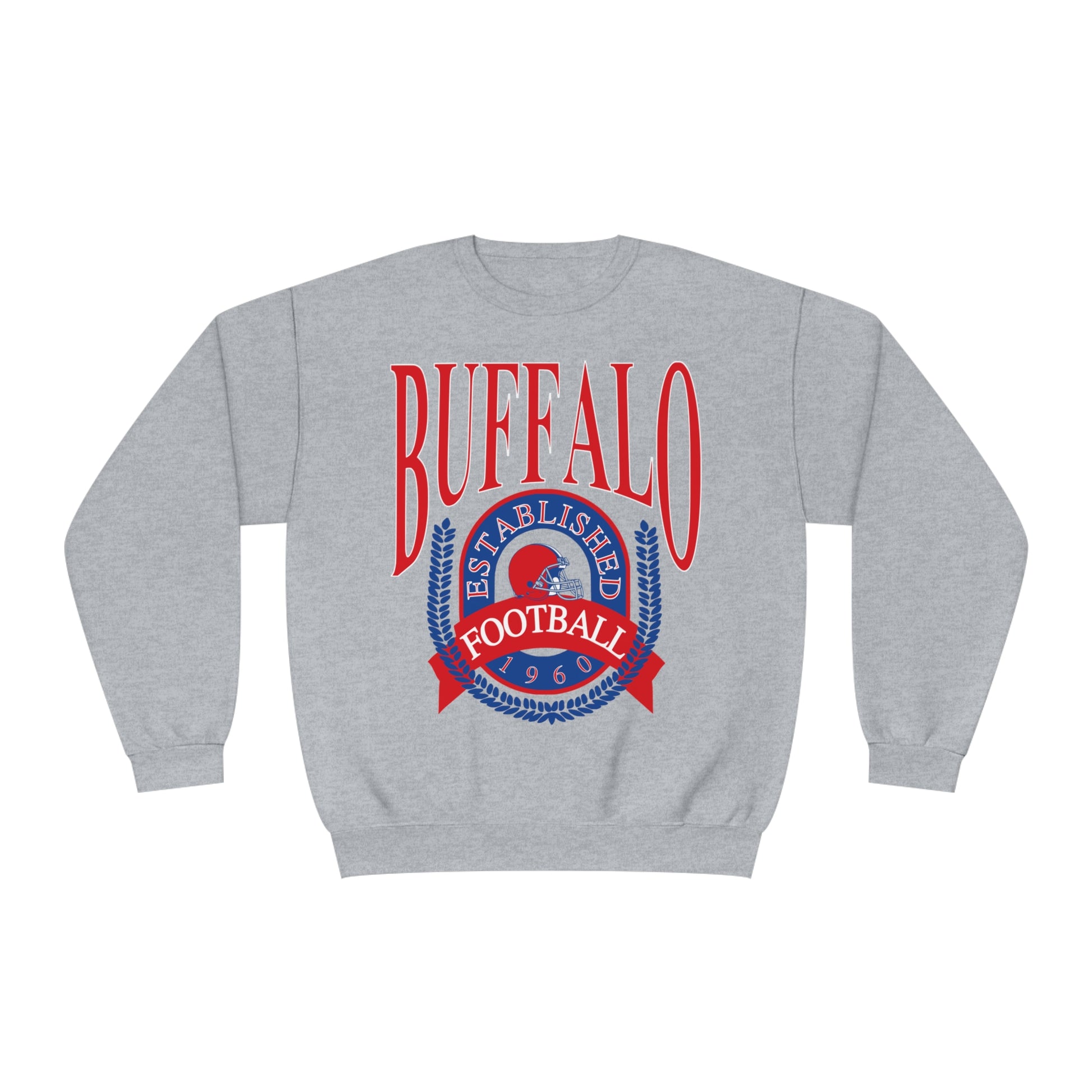 Vintage Buffalo Bills Crewneck Sweatshirt - Retro NFL Football Men's Women's Hoodie - Oversized Apparel - Design 1 gray
