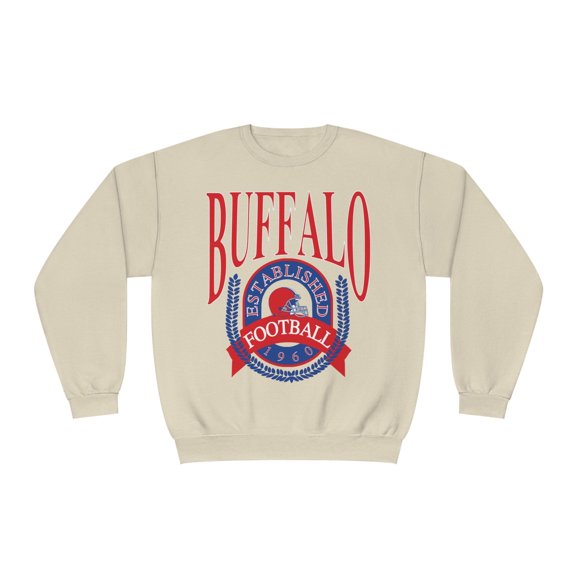 Vintage Buffalo Bills Crewneck Sweatshirt - Retro NFL Football Men's Women's Hoodie - Oversized Apparel - Design 1 Sand Tan Beige