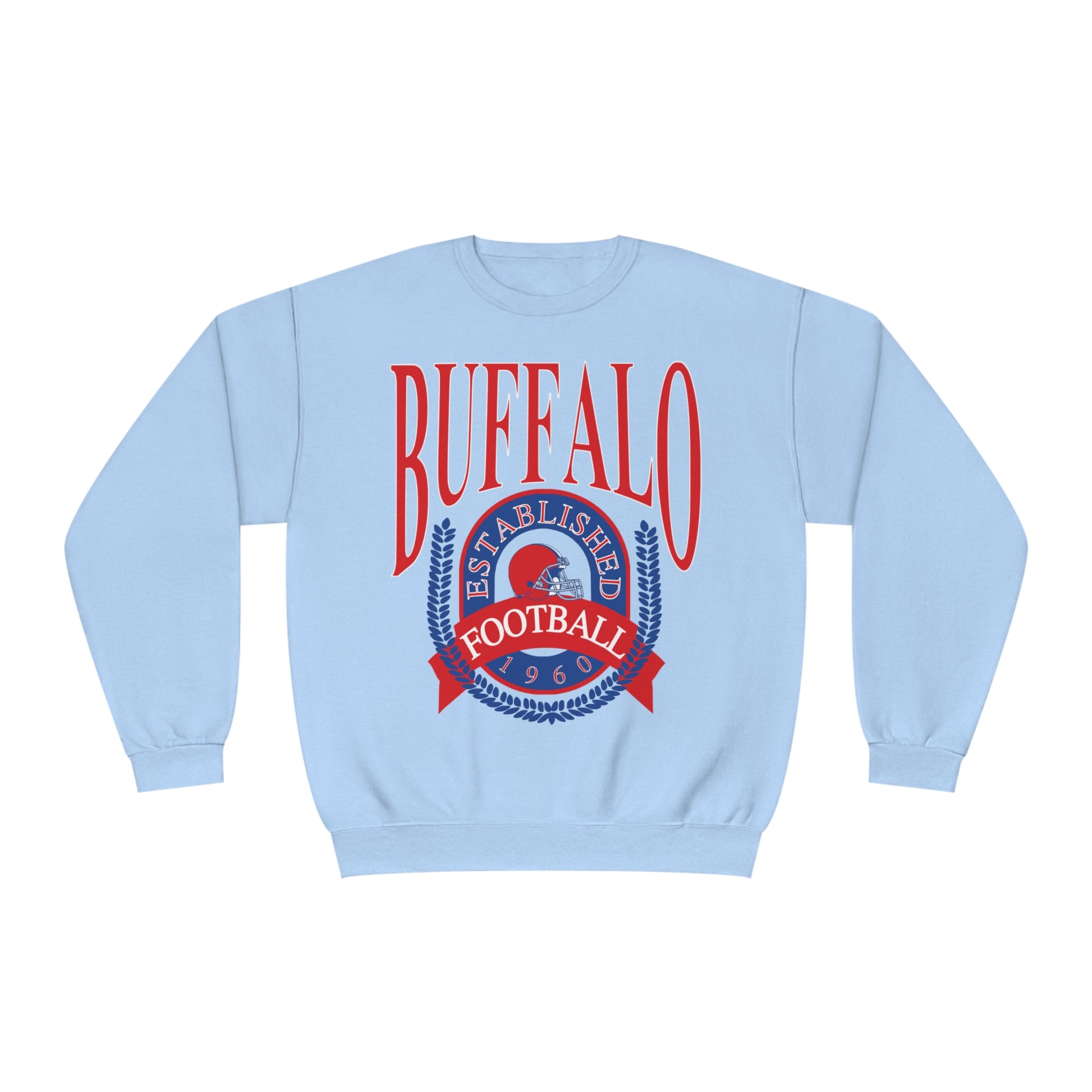 Vintage Buffalo Bills Crewneck Sweatshirt - Retro NFL Football Men's Women's Hoodie - Oversized Apparel - Design 1 light blue