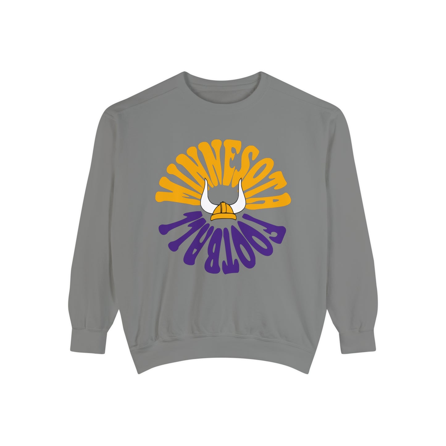 Comfort Colors - Retro Purple Yellow Minnesota Vikings Football Crewneck - Pastel NFL Hippy Circle Sweatshirt Men & Women - Design 2