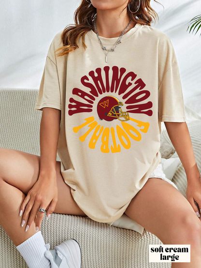 Hippy Style Washington Commanders Short Sleeve T-Shirt - Vintage Football Tee - Retro Redskins 70's, 80's, 90's - Design 2