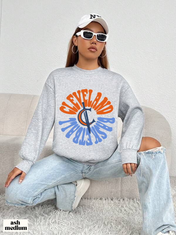 Throwback Cleveland Cavaliers Sweatshirt - Blue and Orange Vintage Style Basketball Crewneck