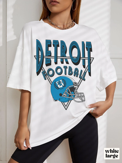 Vintage Style Detroit Football Short Sleeve T-Shirt - Men's & Women's Retro Oversized Tee  - Design 1