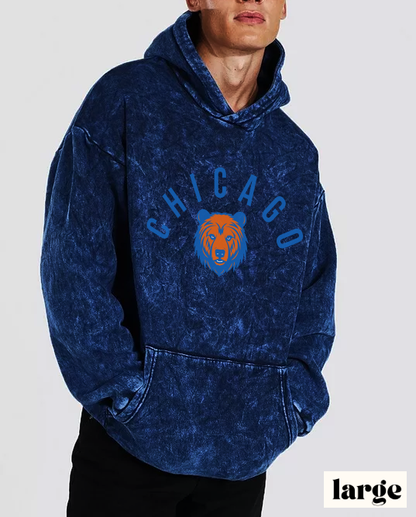 Navy Mineral Wash Hoodie Chicago Bears Sweatshirt - Vintage Football Apparel - Design 4